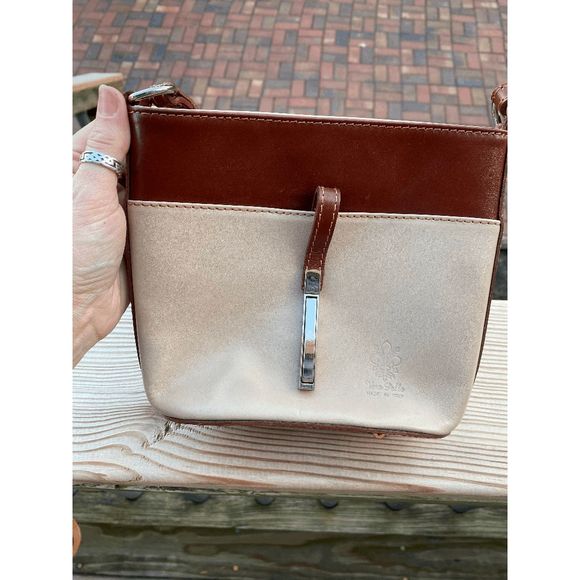 Vera Pelle Handbags - Vera Pelle Vintage Cream and Brown Leather Crossbody Bag, made in Italy